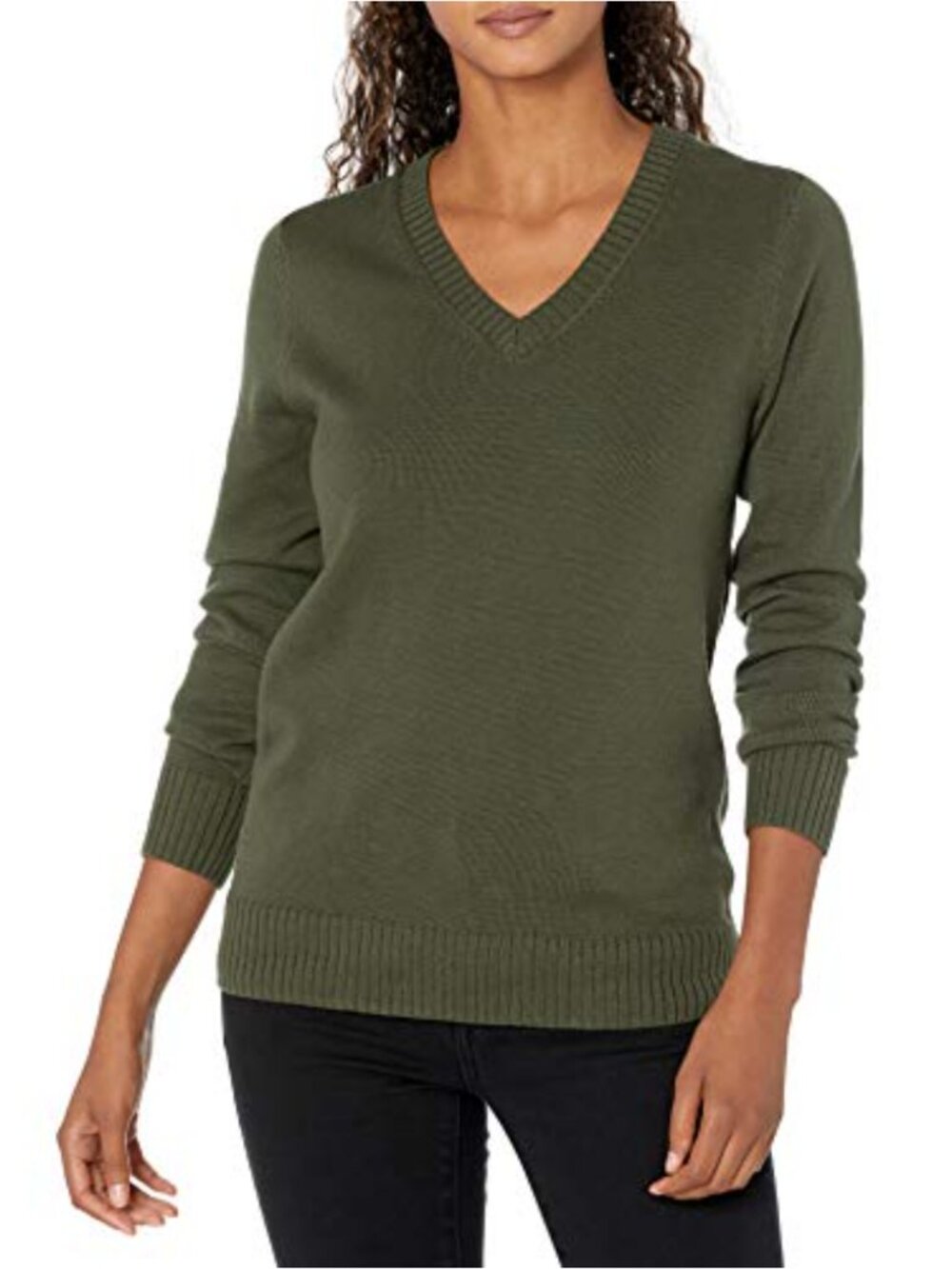 100% Cotton V-Neck Sweater Long Sleeve Relaxed Fit Pullover